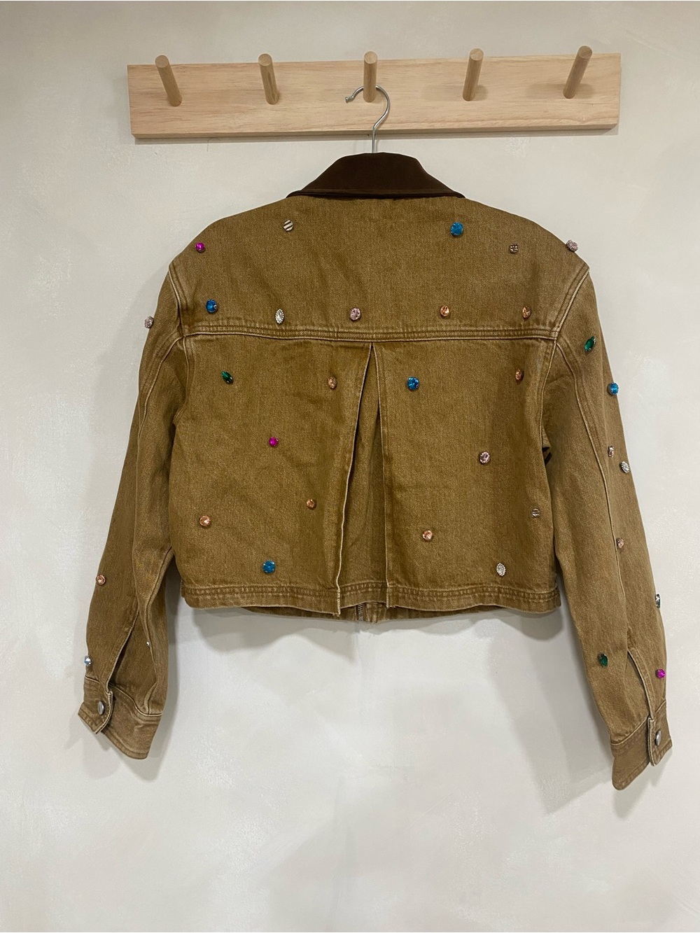 Avec Les Filles Embellished Cropped Barn Jacket Tan Brown Medium - Picture 4 of 14